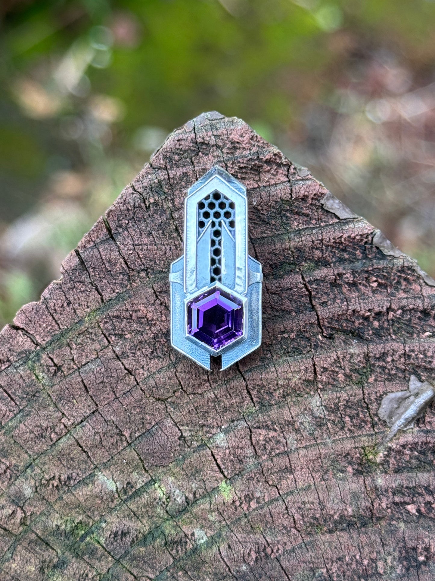 Hex - Amethyst Pendant in Sterling Silver