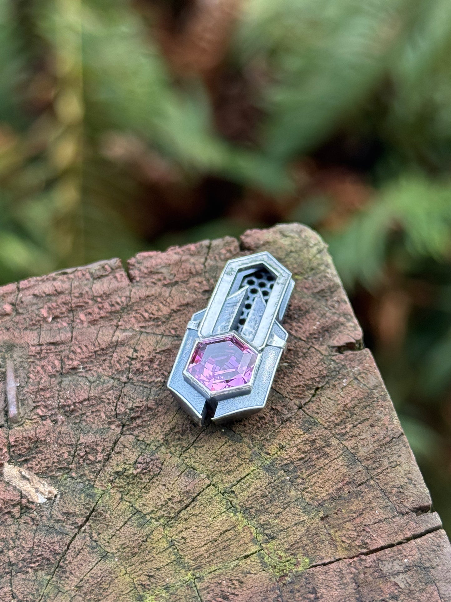 Hex - Lab Grown Pink Sapphire Pendant in Sterling Silver