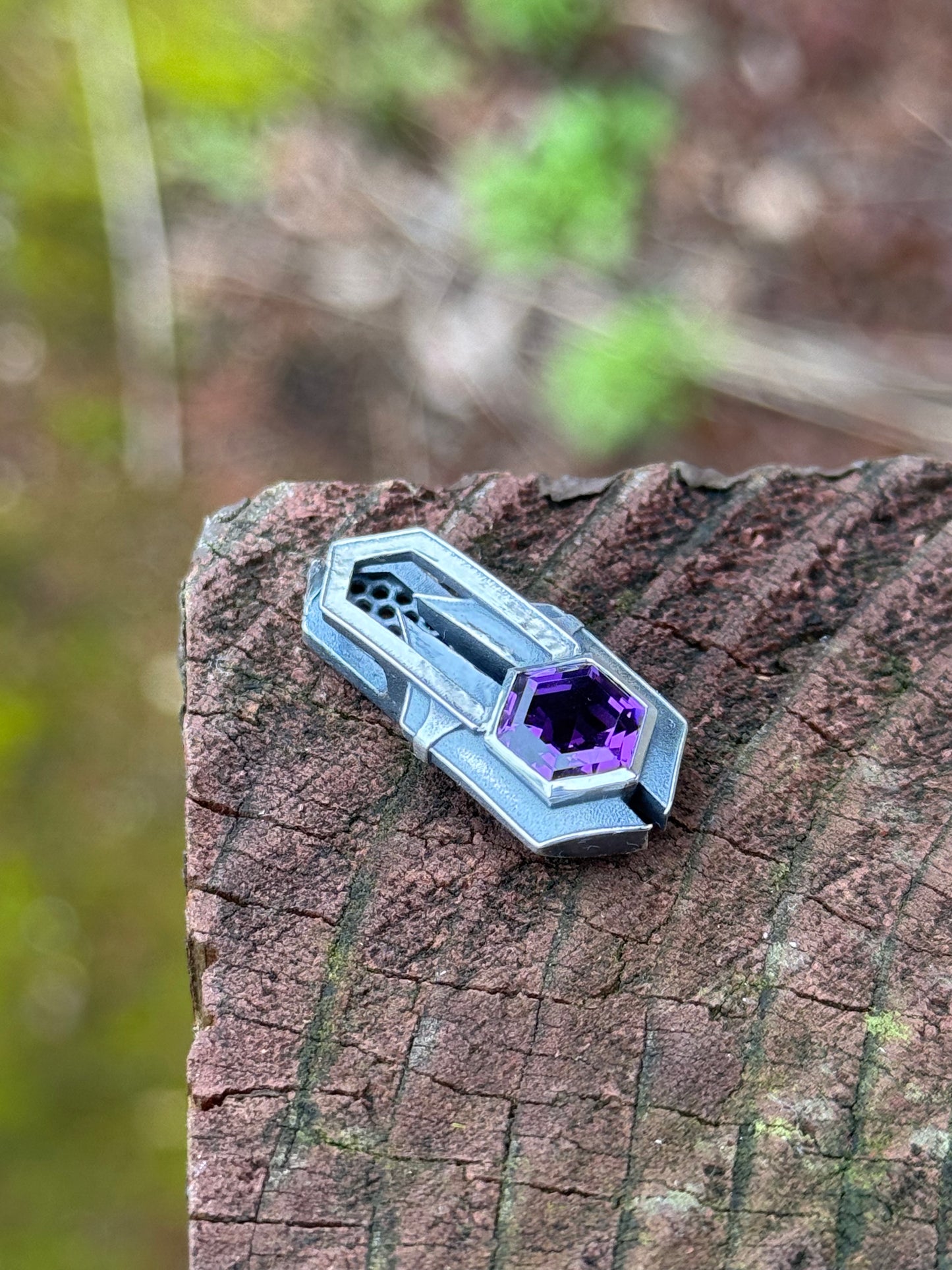 Hex - Amethyst Pendant in Sterling Silver